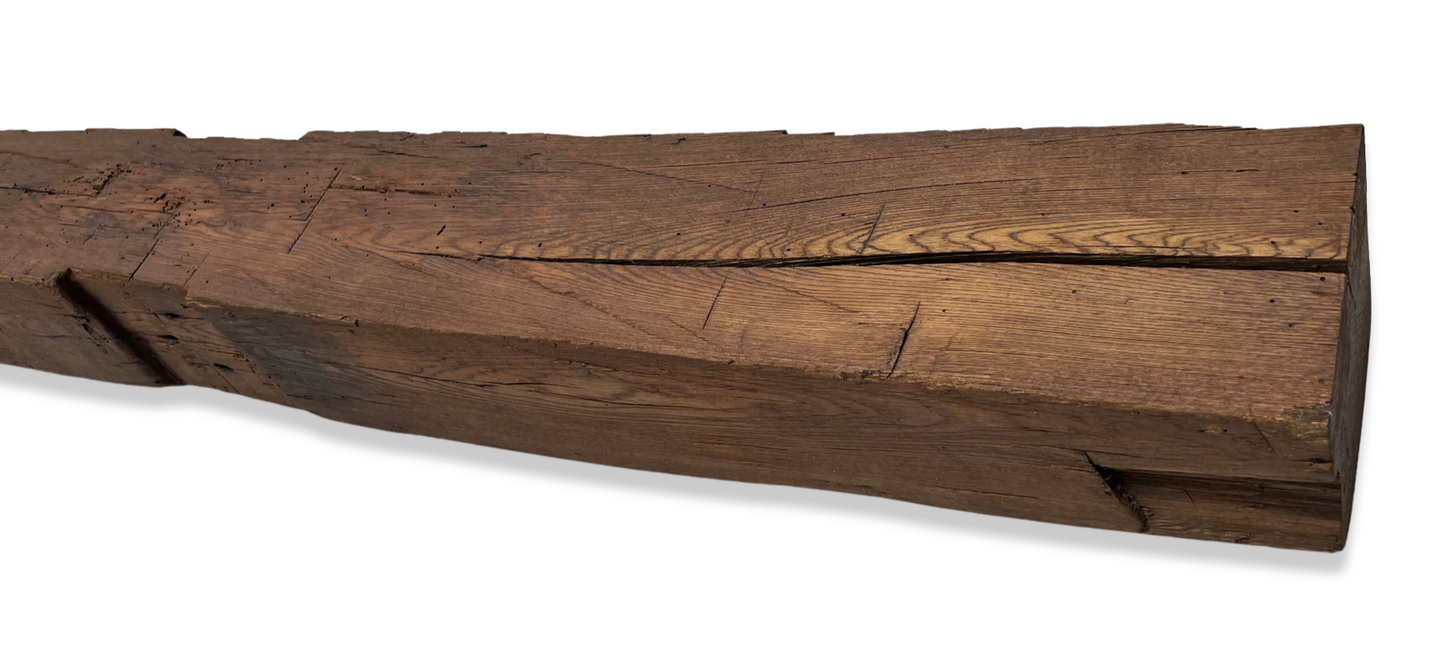 6" x 6.25" x 60" Hand Hewn Reclaimed Wood Mantel Barn Wood A523