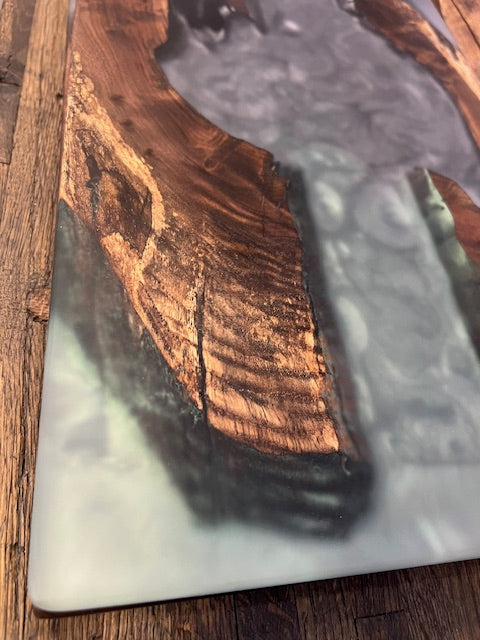 Custom Epoxy Wood Charcuterie Board Blue/Green Dark Wood