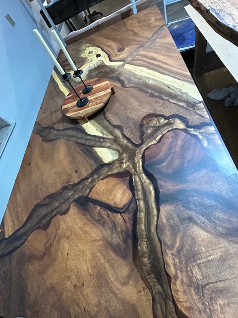 Monkey Pod and Neutral Wood Epoxy Table