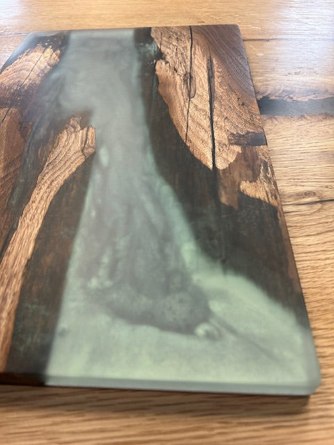 Custom Epoxy Wood Charcuterie Green and Blue Dark Wood