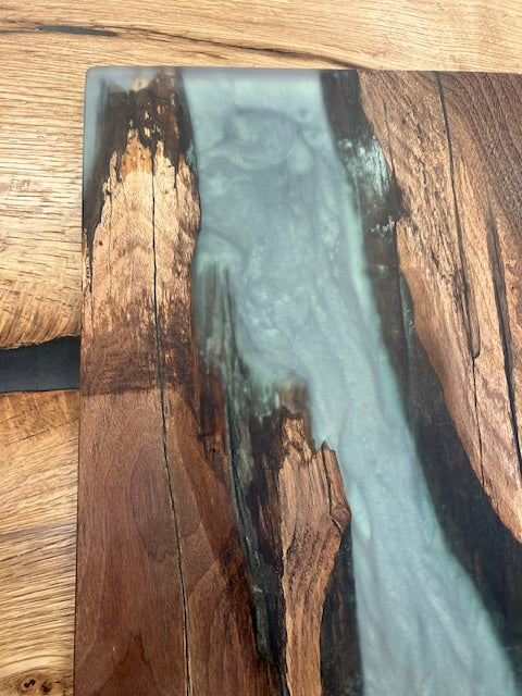 Custom Epoxy Wood Charcuterie Green and Blue Dark Wood