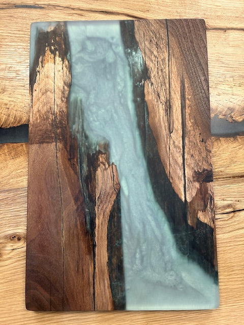 Custom Epoxy Wood Charcuterie Green and Blue Dark Wood