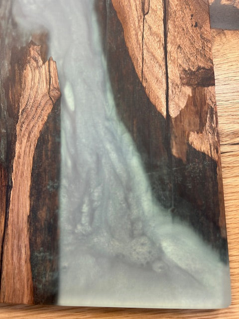 Custom Epoxy Wood Charcuterie Green and Blue Dark Wood