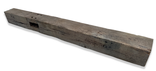 5.5" x 5.5" x 60" - Barn Wood Circle Sawn Reclaimed Wood Mantel  (Wise Weathered Grey)A923