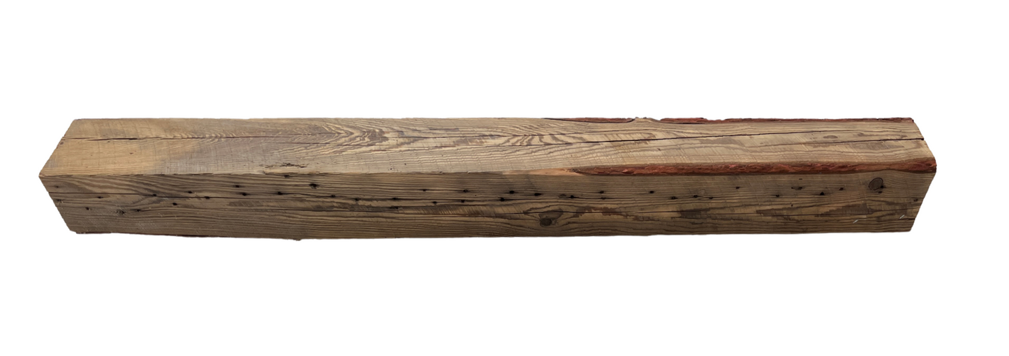 6" x 6" x 60" - Barn Wood Circle Sawn Reclaimed Wood Mantel(Red Bark)A723