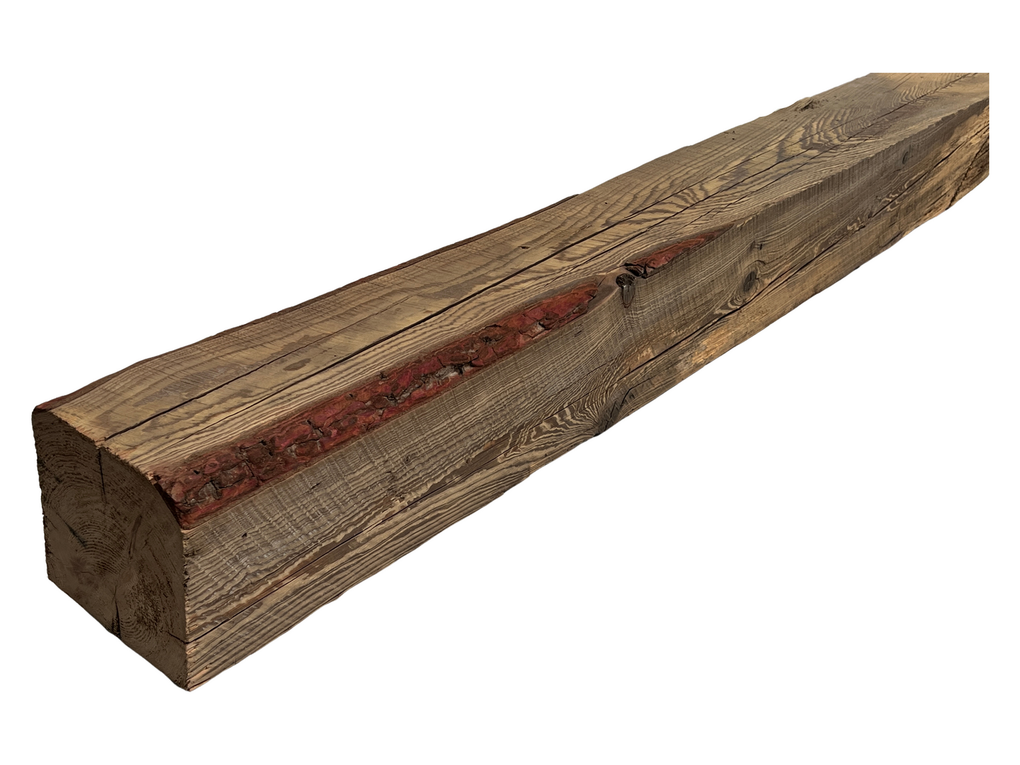 6" x 6" x 60" - Barn Wood Circle Sawn Reclaimed Wood Mantel(Red Bark)A723