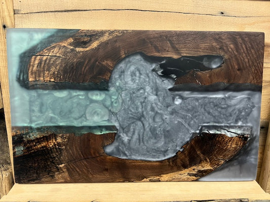 Custom Epoxy Wood Charcuterie Board Blue/Green Dark Wood